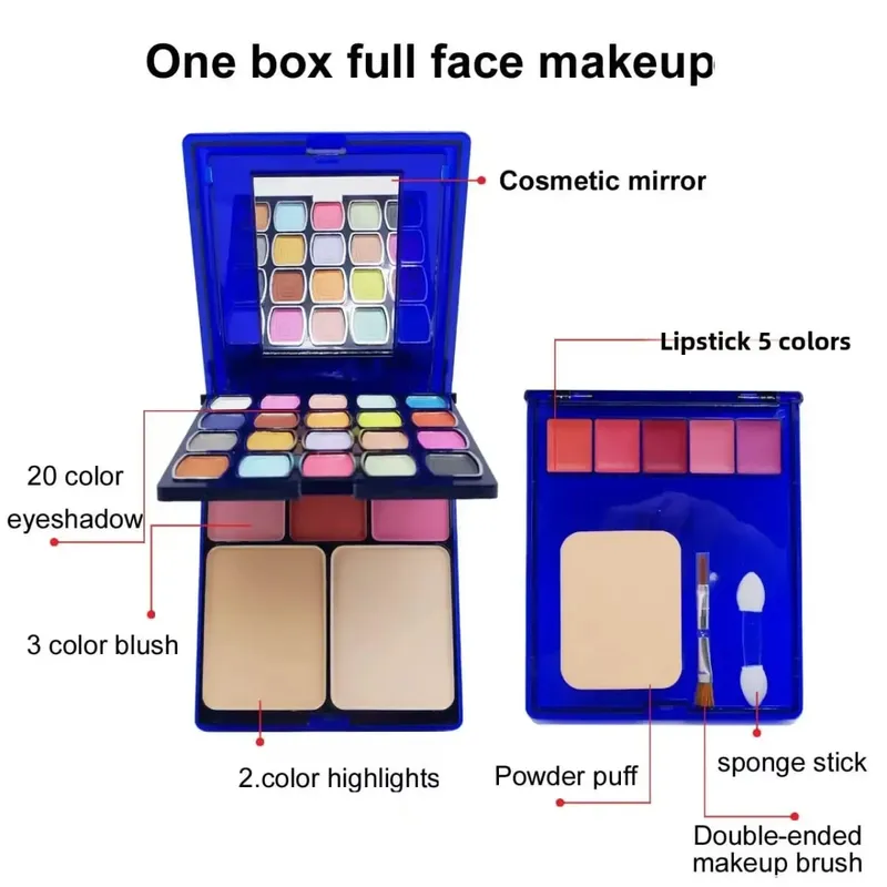 30-color multifunctional makeup palette eyeshadow + blush + powder + lip gloss comes with a powder puff eyeshadow brush cont
