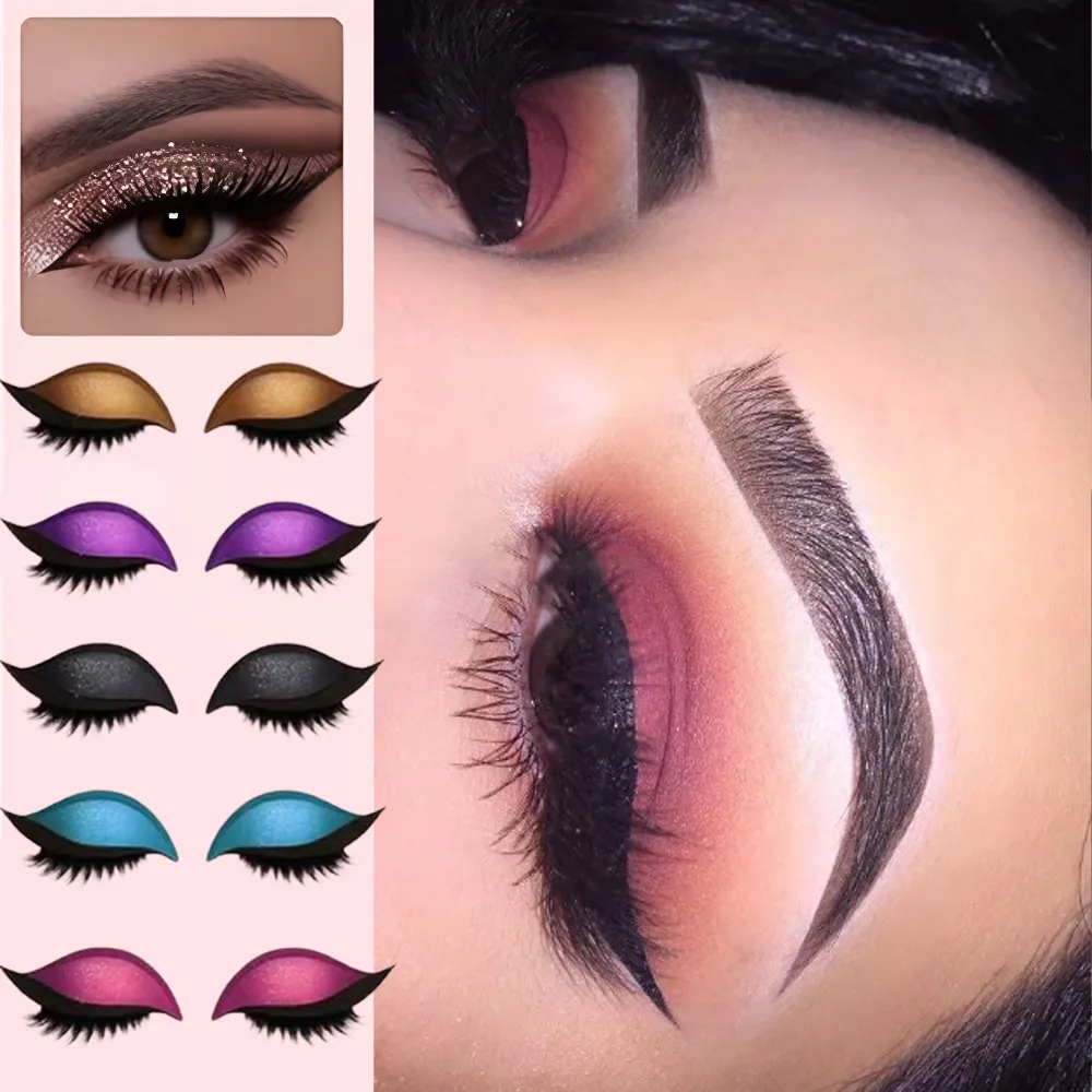 Reutilizável 1 par preguiçoso sombra de olho cílios remendo 2-em-1 adesivo de maquiagem dos olhos com cílios postiços & sombra à prova dwaterproof água ferramentas cosméticas