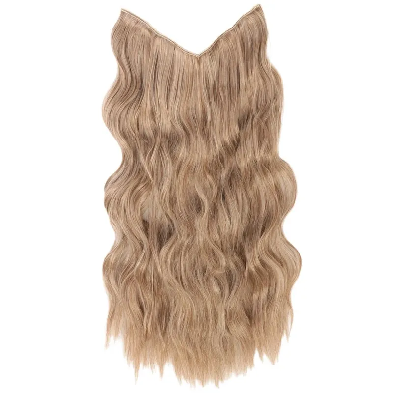 Black Halo Hair Extensions with Invisible Wire Adjustable Size 22inch Long Synthetic Wavy Curly Hairpieces for Women No Clip