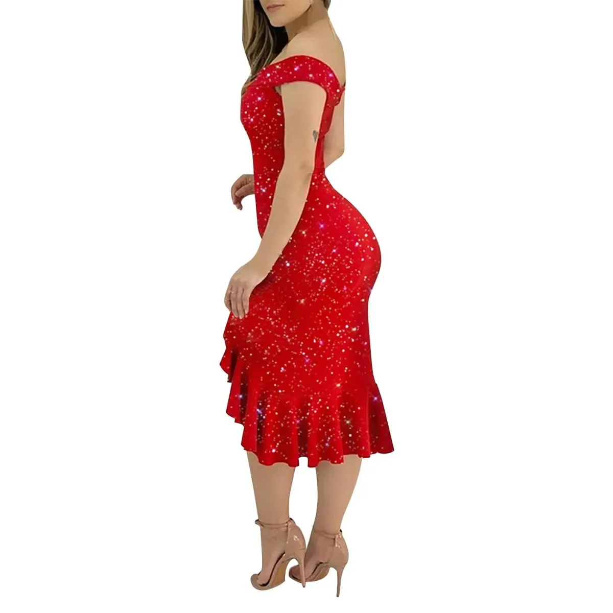 Vestido de festa feminino sexy fora do ombro split plissado sólido bodycon na altura do joelho vestido moda glitter festa vestidos elegantes