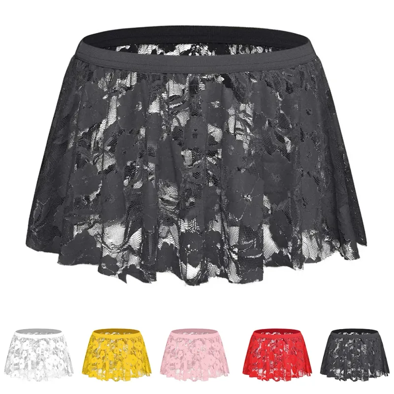 Saia de renda sólida masculina malha transparente para lingerie baixa para ascensão saias plissadas ver através bodycon inferior para festa à noite
