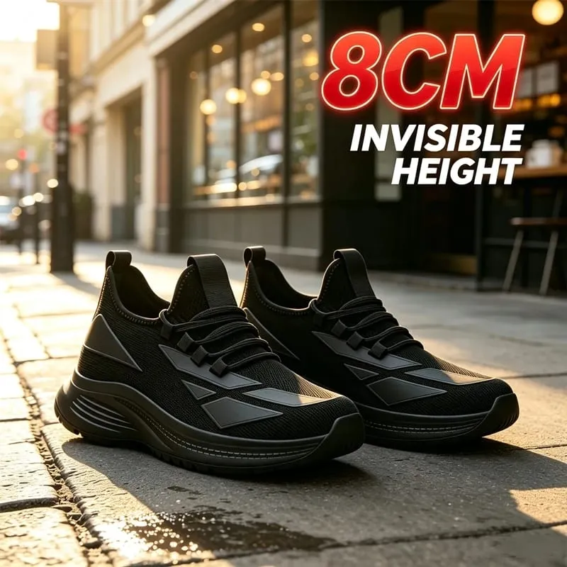 Homens todos pretos malha respirável sapatos elevador 8cm aumento de altura invisível antiderrapante esportes casuais tênis de treino de caminhada diária