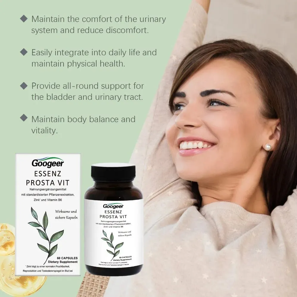 Googeer Masculino Prosta Vit Essenz Cápsulas de Suporte à Saúde da Bexiga e do Trato Urinário com Zinco Vitamina B6 Saw Palmetto 60 Contagem