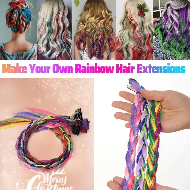 10 pçs 24 Polegada destaque colorido único clip-in extensões de cabelo sintético peças para halloween cosplay festa de aniversário — image 4