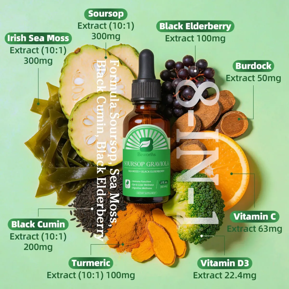 Natural Soursop Graviola Extract Drop Support Immunity and Digestive Health Detox & Cleansing Gluten-Free SUGAR FREE