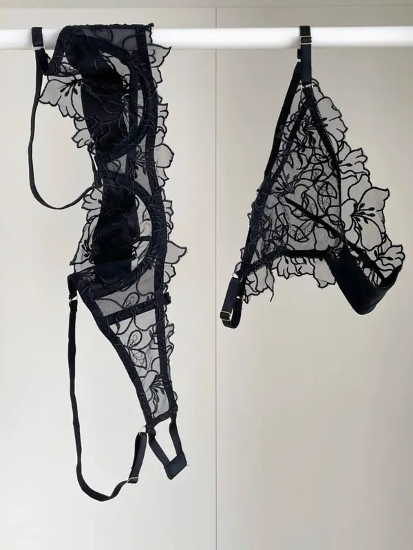 Padded Bra Set Small Bust | Lace Embroidered & Mesh Underwear Set with Soft Underwire Comfortable Demi Cup Sexy Tushy Panty PP