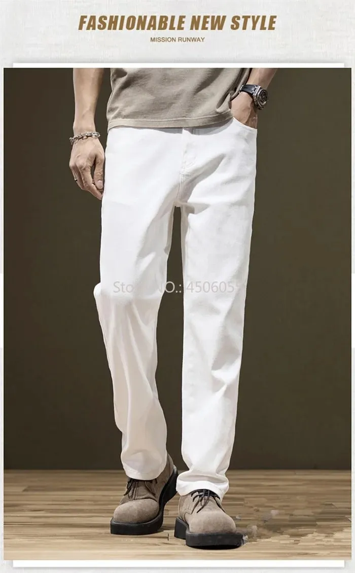 Tall Man White Jeans Straight Extra Long Boys Lengthened Plus Size 42 44 46 48 Loose Cotton Stretched Denim Pants Male Trousers