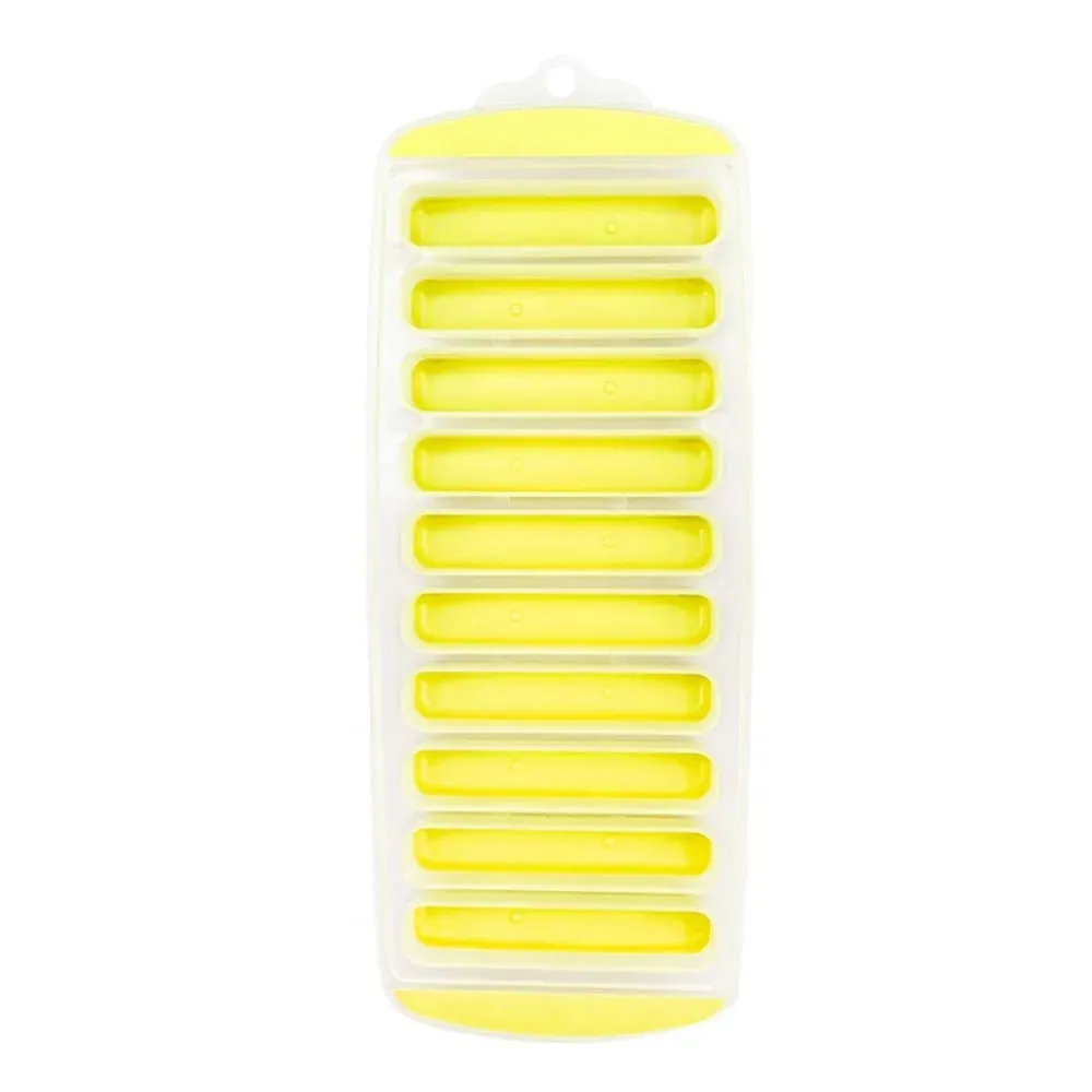 DIY 10 Holes Long Strip Ice Cube Mold with Lid Silicone Ice Cube Tray Homemade Ice Block Mold Cold Drink