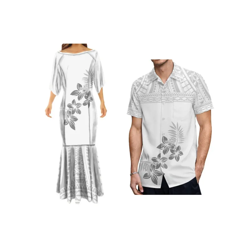 Mother's Day Gift Customized White Design Polynesian Tribal Printed Hawaiian Dresses Party Dress Plus Size Womens Clothing 7XL