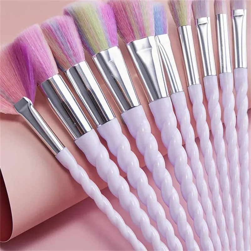 10 pçs/set Pincéis de Maquiagem Coloridos Conjunto Fundação Sombra Em Pó Pincel de Maquiagem Ferramentas Cosméticas pinceaux maquillage licorne