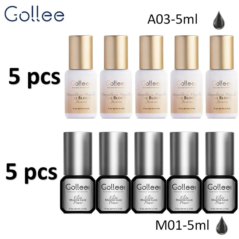Gollee 5pcs Pink Clear Eyelash Grafting Glue And Gollee 5pcs Fast Drying Black Eyelash Extension Adhesive Private Label Accepted