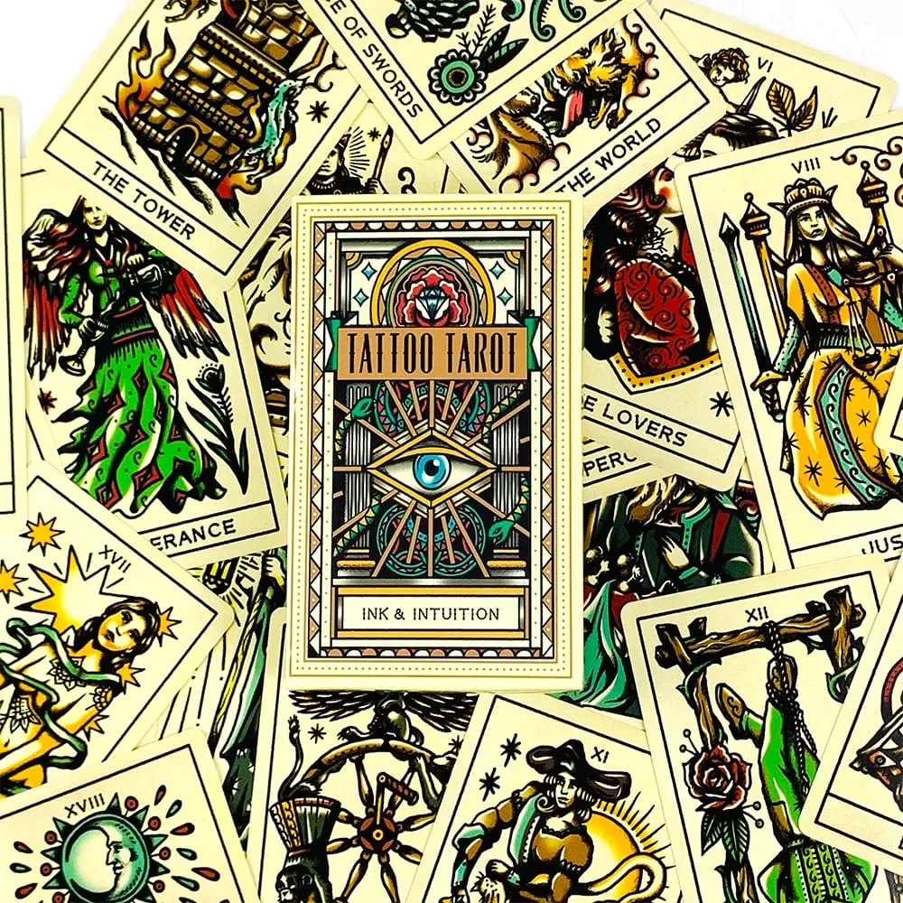 Venda quente cartas de tarô de tatuagem um 78 baralho de tarô pdf guia futuro adivinhação borad jogos de cartas de reunião de família