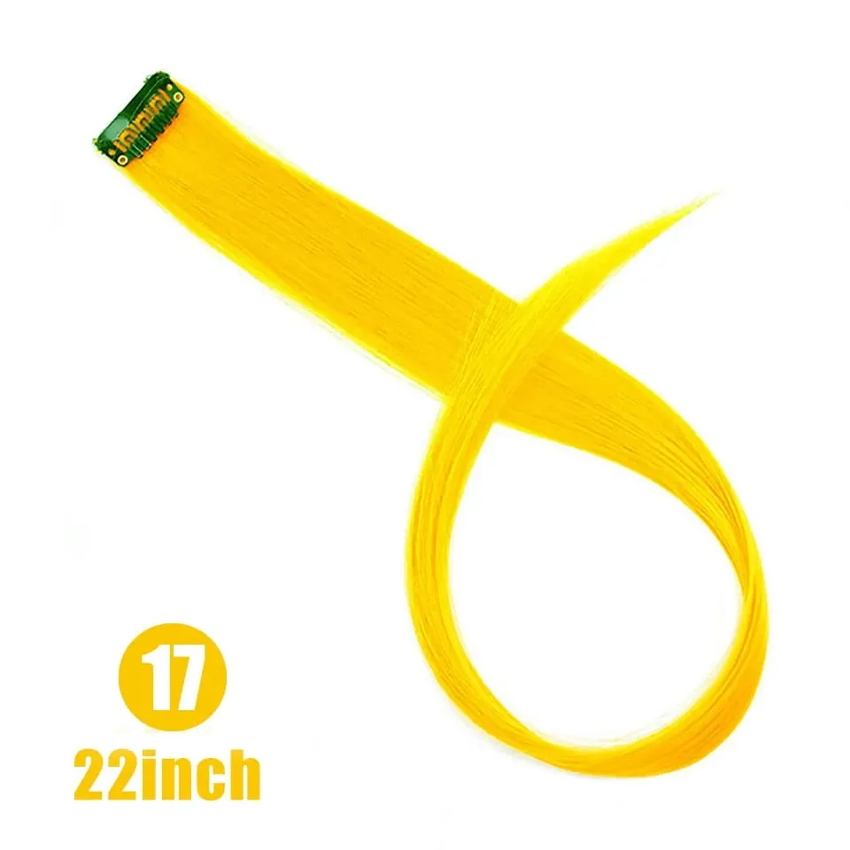 22 "sintético longo reto arco-íris destaque extensões de cabelo colorido clipe em uma peça ombre rosa roxo verde amarelo para wome