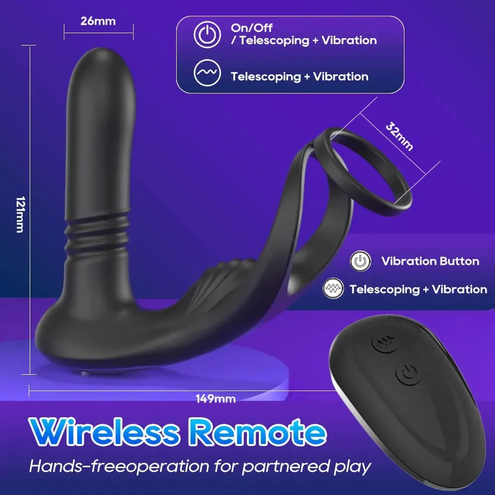 3 em 1 empurrando vibrador anal controle remoto masculino massageador de próstata anel peniano telescópico butt plug estimulador brinquedo sexual para homem