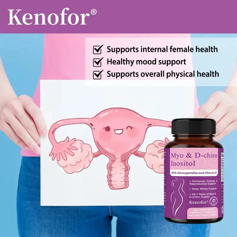 Suplemento de inositol com Ashwagandha melhora a função muscular ovariana Equilíbrio antioxidante de açúcar no sangue 120 cápsulas vegetais