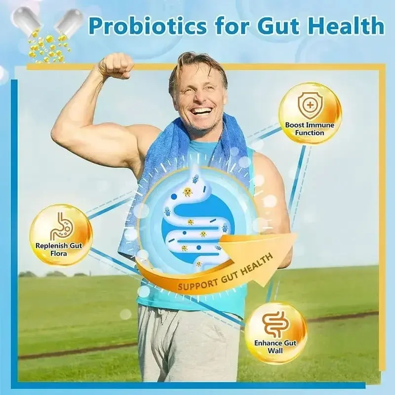 Cápsulas probióticas de enzimas digestivas orgânicas, nutrição prebiótica, digestão e imunidade para a saúde intestinal, adequadas para adultos e homens