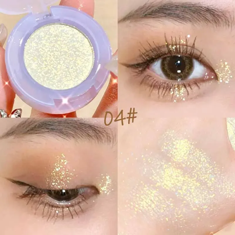 Sombra de olhos monocromática de alto brilho, à prova d'água, pêssego, rosa, longa duração, sedosa, fácil de colorir, diamante brilhante, cosméticos, 1 peça