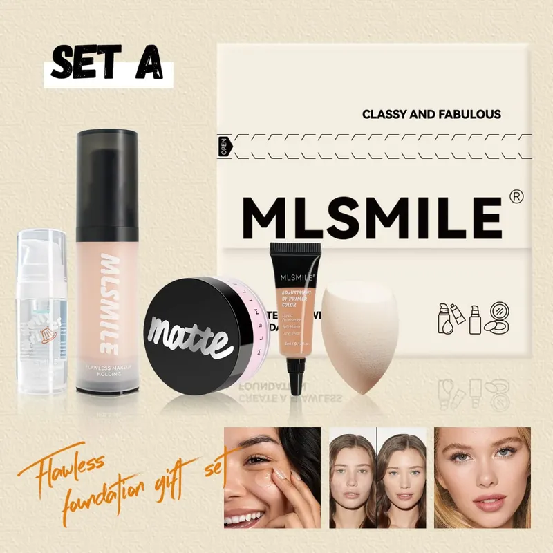 Long Lasting Makeup Set Oil Control Loose Powder Matte Primer Liquid Foundation Concealer Moisturizing Flawless Base