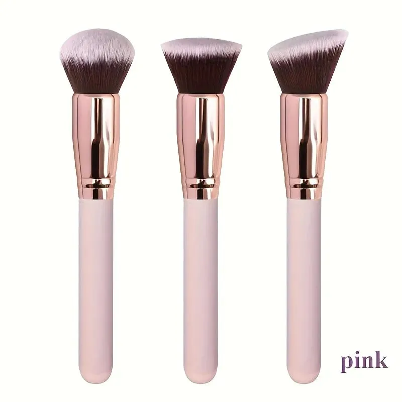 Conjunto de pincéis de maquiagem profissional, 3 peças, com base, blush e sombra, cerdas de nylon macias, portátil, ideal para viagens