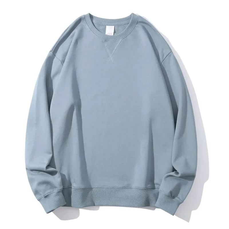 380g Tight Match Heavy Inverted Triangle Loose Versatile Solid Cotton Vintage Autum Winter Long Sleeve Round Neck Sweater
