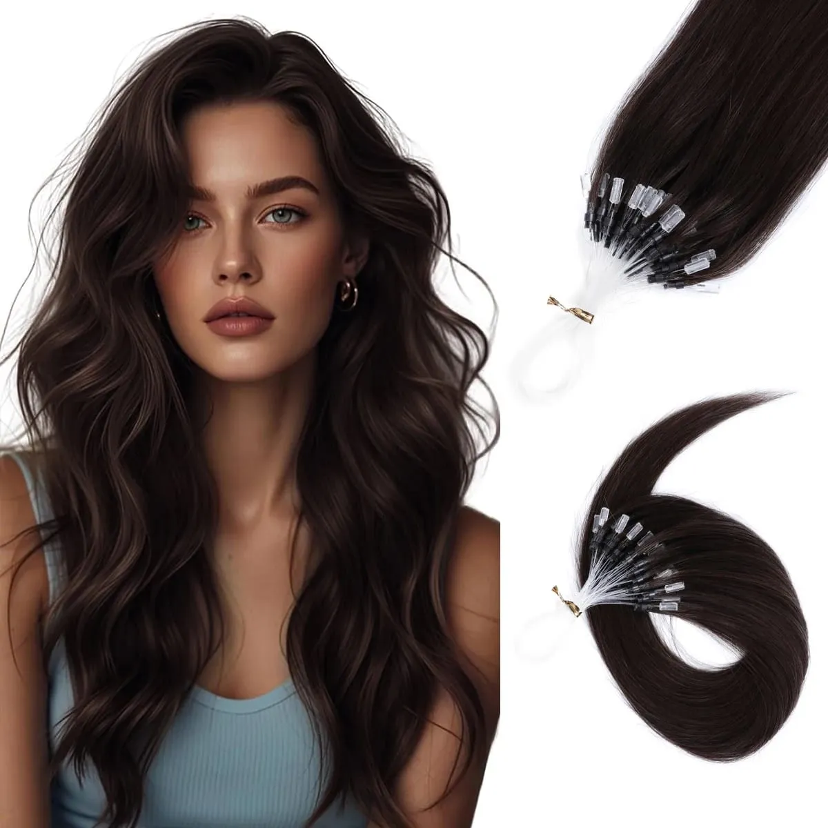 Extensões de cabelo humano micro loop, fácil instalação em casa, micro contas, loiro, marrom, preto, reto, 30 g/pacote