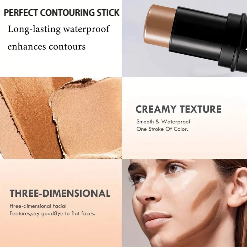 2pcs Face Makeup Set:1pc Foundation+1pc Contour Stick.Long-Lasting Waterproof Full Coverage Natural Finish Mini And Easy To Car