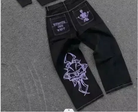Y2k preto multi bolso carga calças de brim das mulheres dos homens perna larga angustiado bainha desgastada bolsos botão detalhe baggy streetwear calças