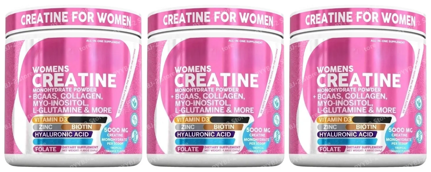 Women's Creatine Monohydrate Powder 5000mg BCAA Multi-Collagen Biotin Vitamin D3 Tropical Orange Sports Nutrition 30 Servings