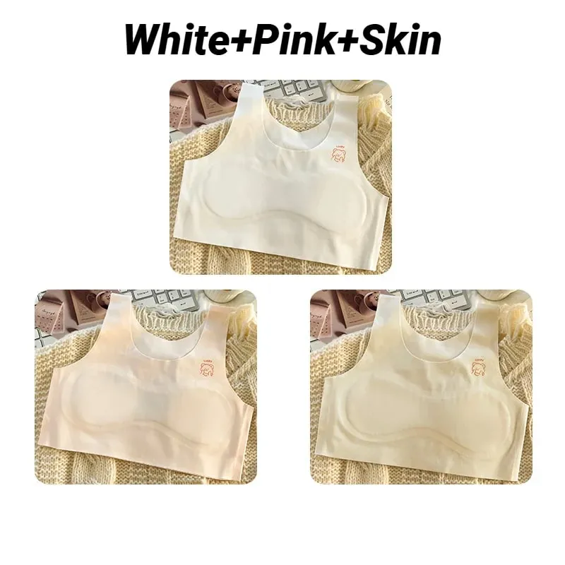 3Pcs Teenagers Comfortable Breathable Simple Training Bra Vest Soft Elastic Skin Friendly Lingerie For Girls No Steel Ring