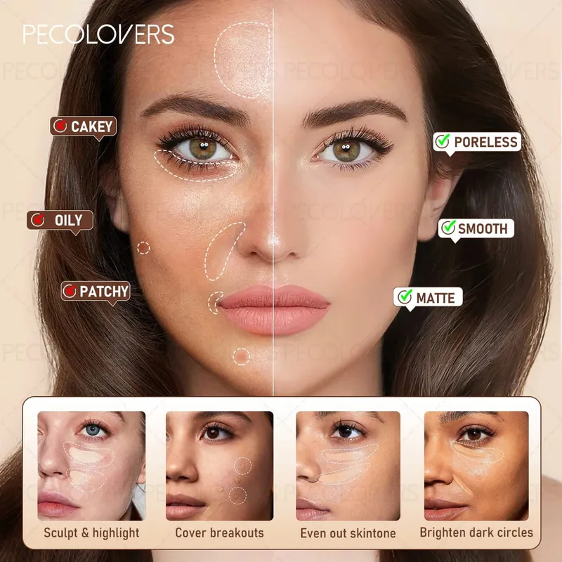 Conjunto de base líquida para rosto, 6 peças, corretivo, primer pré-maquiagem, ferramentas de maquiagem, base perfeita, conjunto completo de cosméticos faciais