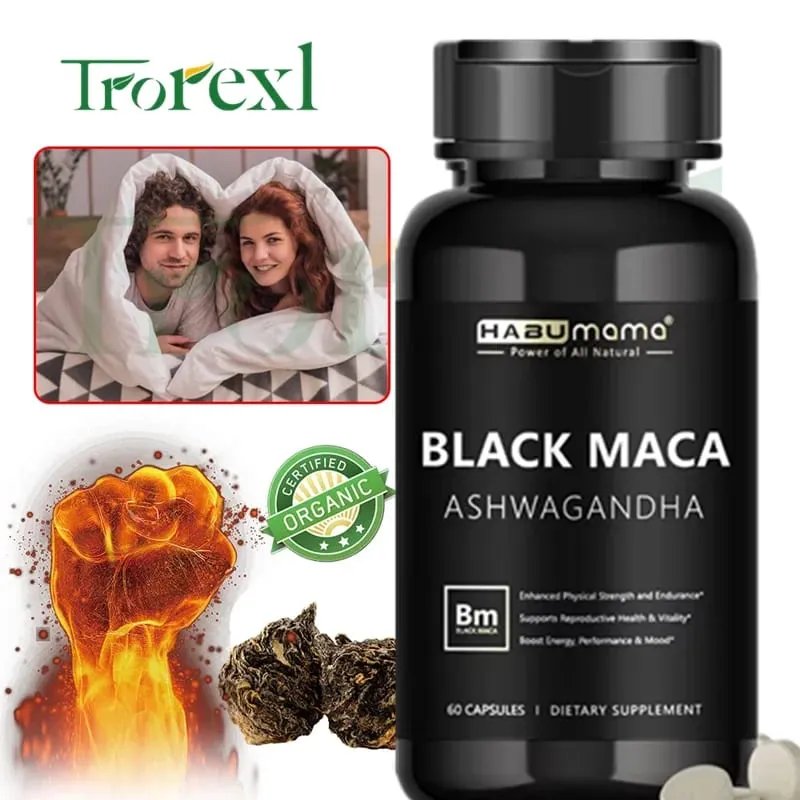 Black Maca Root + Ashwagandha Supplement for Men Stamina Control System Rock-Hard Performance Confidence Discreet Shipping