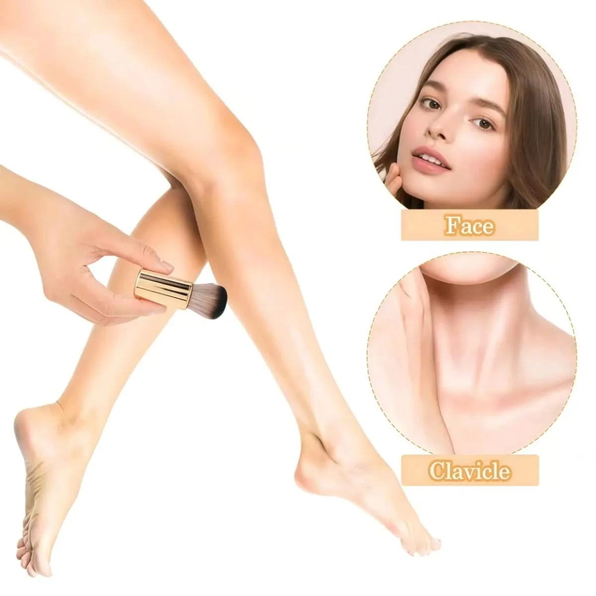 1 pincel de base em ouro rosa para bronzeamento, mistura de base, blush, sombra, bronzeador e base no rosto e pescoço com cerdas altas e baixas