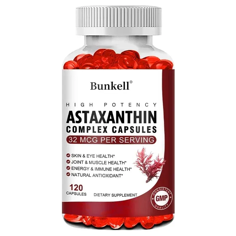 Cápsulas de complexo de astaxantina - com antioxidante de óleo de peixe apoiam a visão dos olhos e da pele, articulações musculares e saúde imunológica