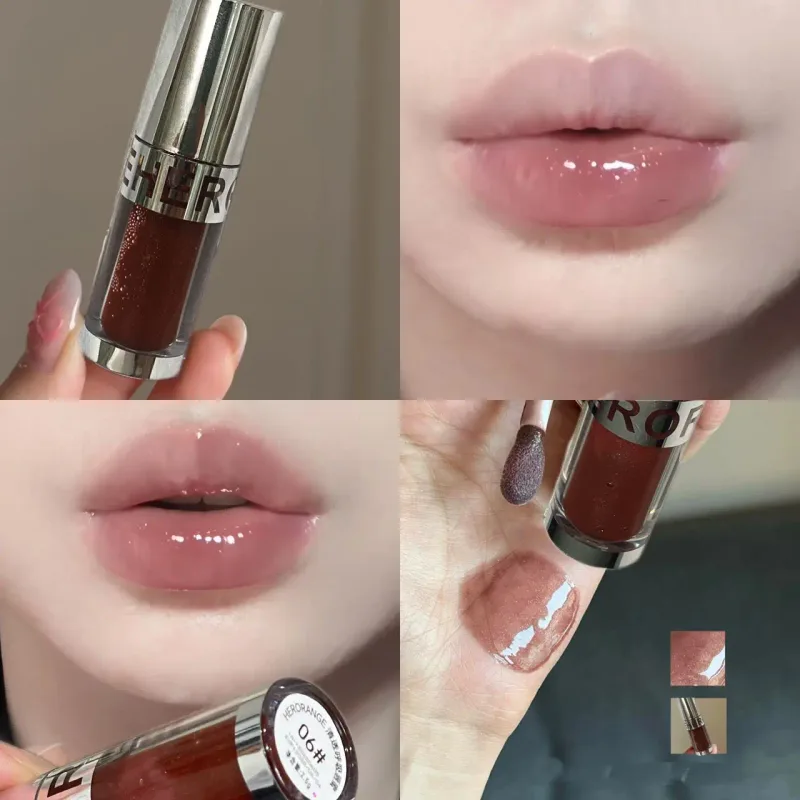 Herorange brilho labial transparente e respirável, brilho labial hidratante, brilho labial de longa duração, cosméticos transfronteiriços diários para jovens
