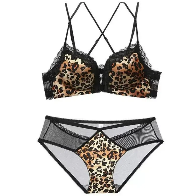 Feminino leopardo fechamento frontal push up sutiã pequeno busto anti derramamento suporte lateral sexy sutiã traseiro tamanho 32-38abc roupa diária lingerie