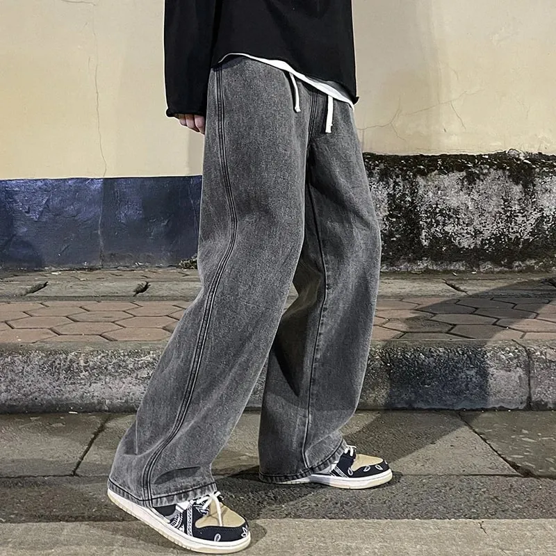 Brand Men's Jeans Korean Version Student Casual Pants High Street Straight Loose Wide Leg Jeans Black Grey Blue Baggy Jeans