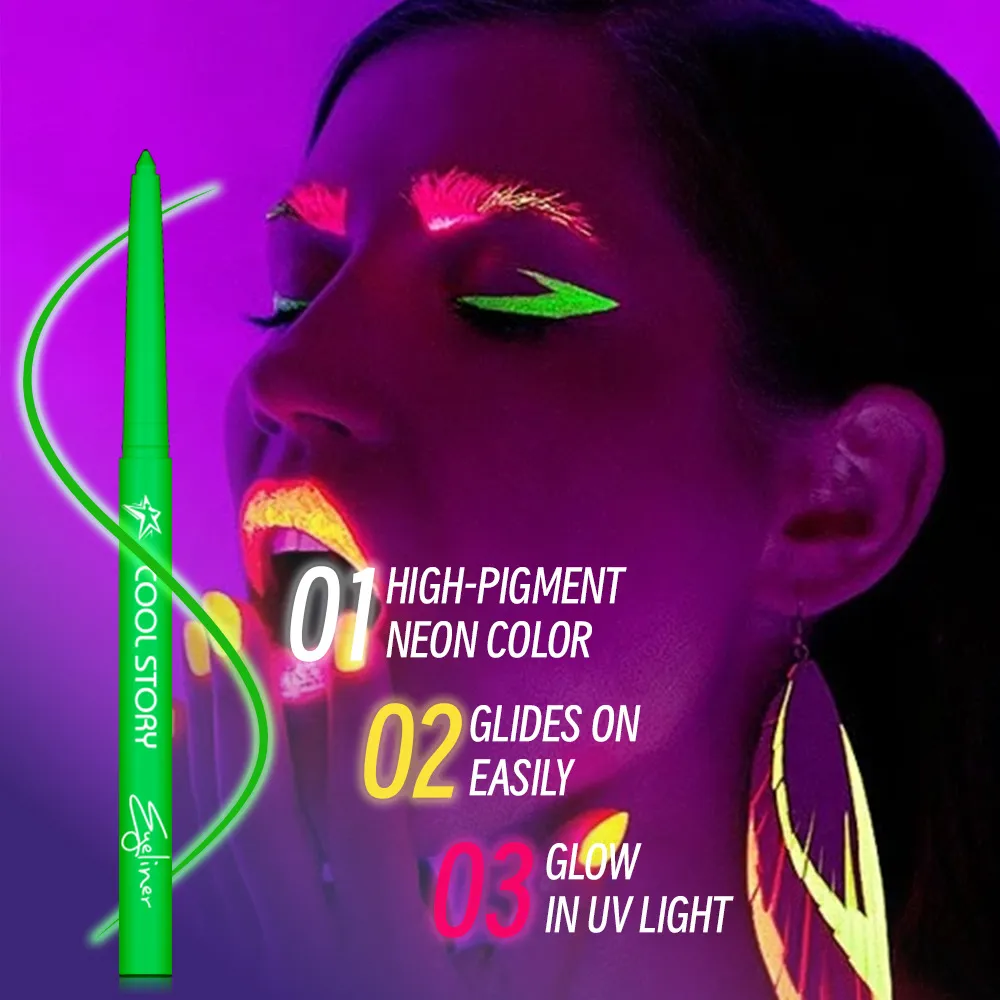 12 cores uv fluorescente delineador gel caneta à prova dwaterproof água secagem rápida neon colorido delineador branco azul roxo música festa maquiagem dos olhos