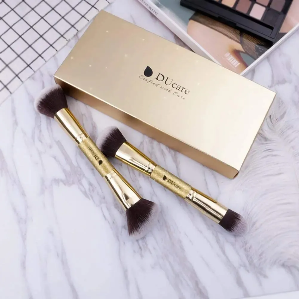 Ducare 2 pçs pincéis de maquiagem duo final escova de rosto para fundação pó buffer e contorno sombra ferramentas de maquiagem cosmética sintética
