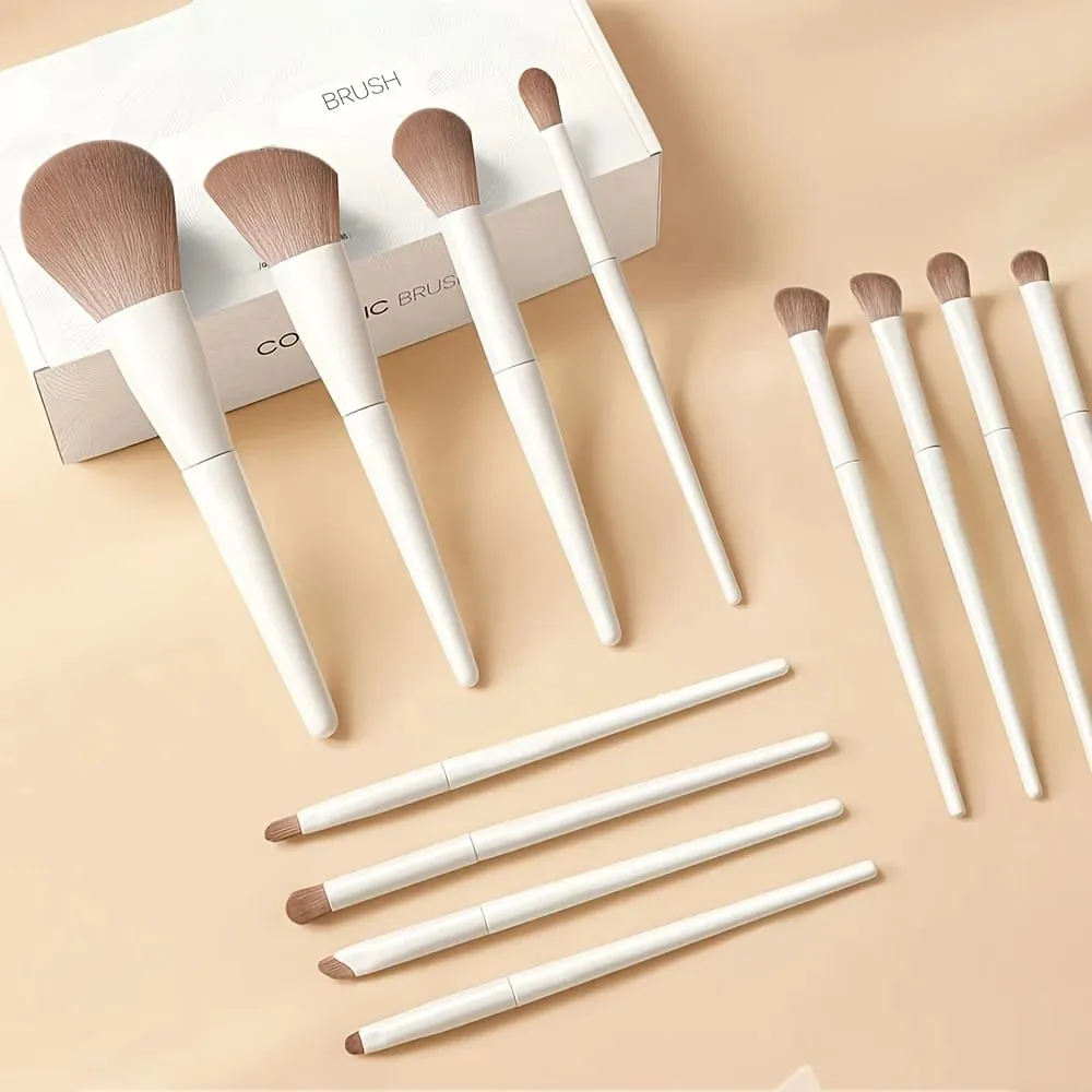 12pcs conjunto de pincéis de maquiagem profissional com pincéis Kabuki e cerdas de nylon - kit inicial completo adequado para blush de base