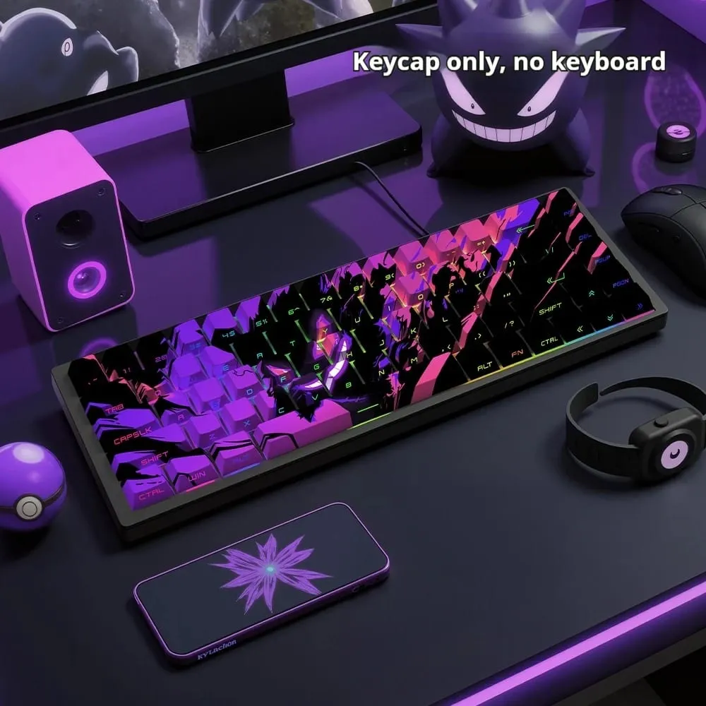 Gengar PBT Keycaps translúcidos gravados no lado da fábrica original 68 teclas 129 teclas E-Sports Gaming Keycaps para PC Gamer Accessoires