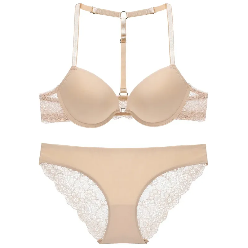 Conjunto de sutiã push-up confortável feminino com fivela frontal e alça de ombro lingerie sexy para mulher