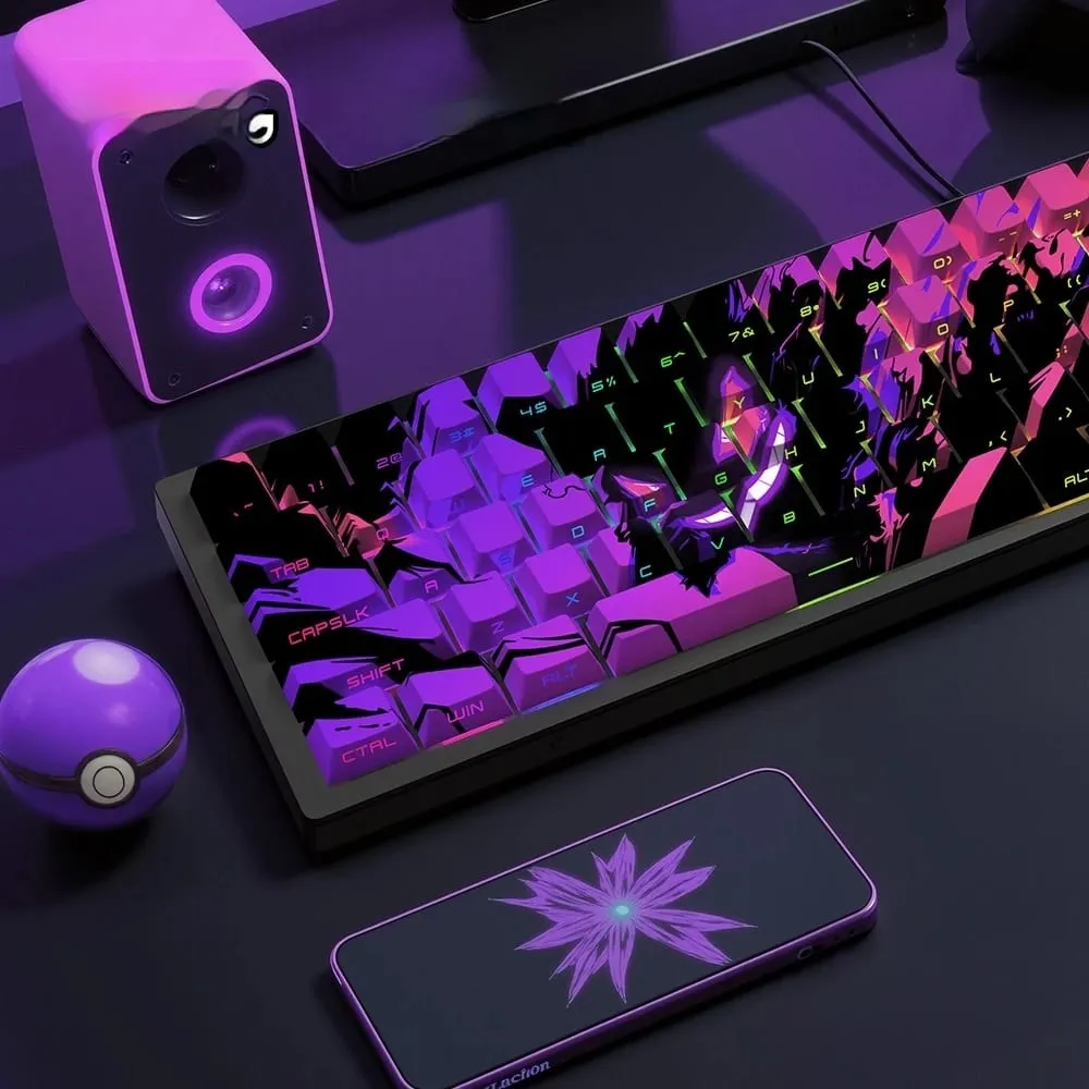 Gengar PBT Keycaps translúcidos gravados no lado da fábrica original 68 teclas 129 teclas E-Sports Gaming Keycaps para PC Gamer Accessoires