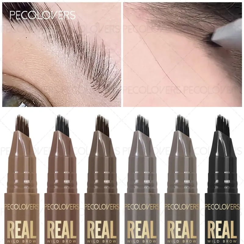 2 PÇS/SET 3D Selvagem À Prova D' Água & Sweatproof Lápis de Sobrancelha & Navalha Mult Ponta Dividida Sobrancelhas Caneta Sobrancelha Portátil para Viagens