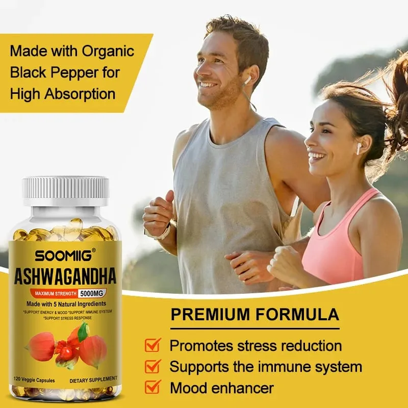 Organic Ashwagandha - Stress Relief & Immune Support Supplement Supports Balanced Energy Levels NON-GMO Vegan Capsules