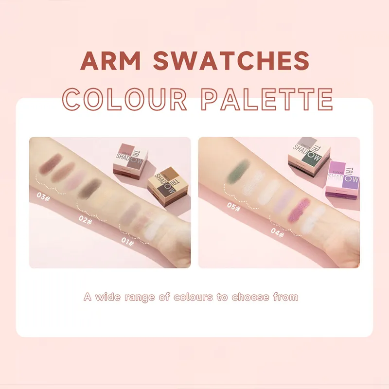 Paleta de sombras três em um, maquiagem portátil, acabamento fosco e brilhante, tom neutro multifuncional, fácil de misturar, 1 peça