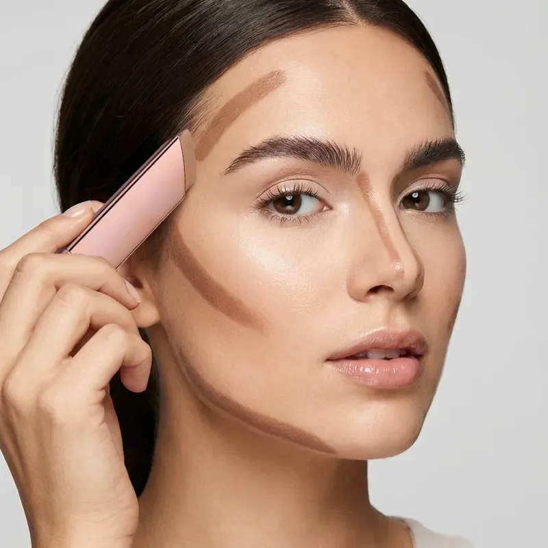 Paleta de configuração de bronzer fosco, 2 peças, creme em pó, bastão bronzeador para contorno facial, sombreamento, efeito de maquiagem de longa duração, água