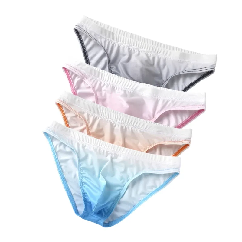 Cuecas masculinas de seda gelo com bolsa de cor gradiente respirável sexy bikini desliza cintura baixa masculino calcinha de levantamento de bunda cuecas — image 7