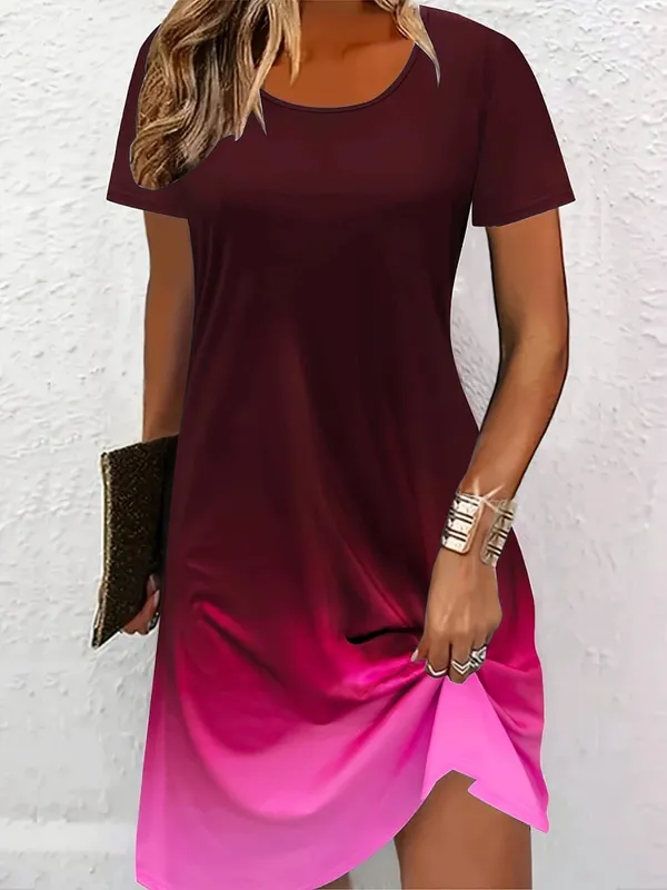 Moda azul gradiente padrão feminino mini vestidos de verão manga curta 3d impresso rua senhoras vestido 3xl plus size vestido casual