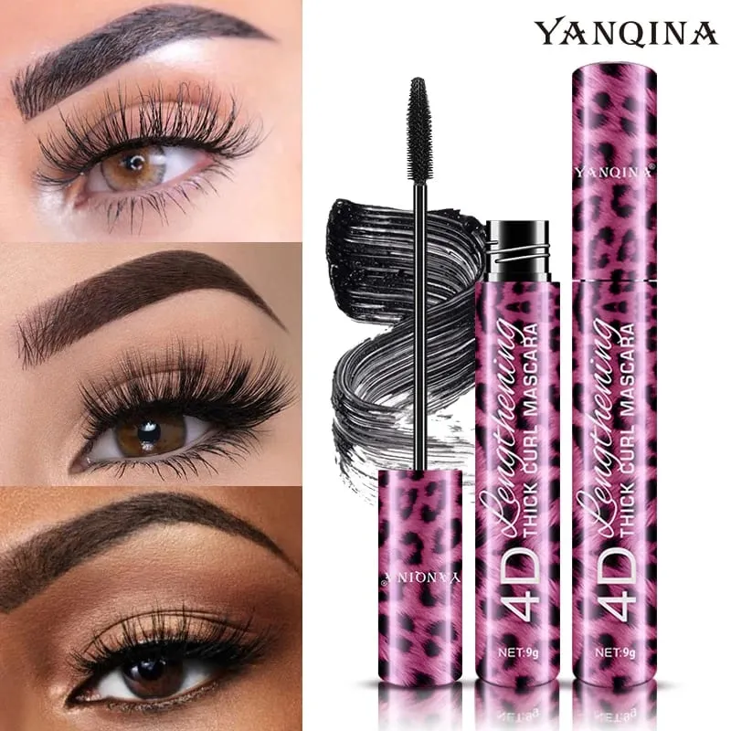Conjunto de rímel à prova d'água 4D e delineador líquido, kit cosmético de maquiagem para olhos com curvatura espessa para iniciantes