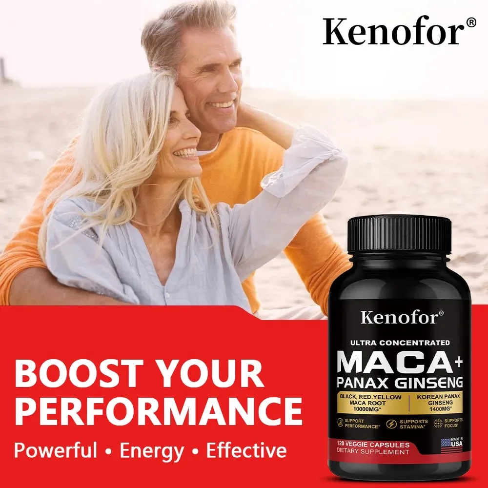 Cápsulas orgânicas de raiz de maca peruana - mistura preta + vermelha + amarela para energia e desempenho Suplemento vegano não transgênico para homens e mulheres